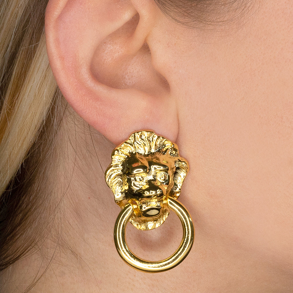 Lion Head Doorknocker Clip-On Earrings