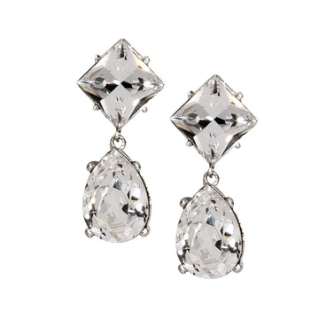 Silver And Crystal Teardrop Pierced Earrings