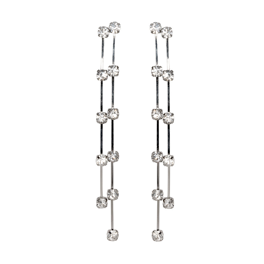Silver and Crystal Double Row Earrings
