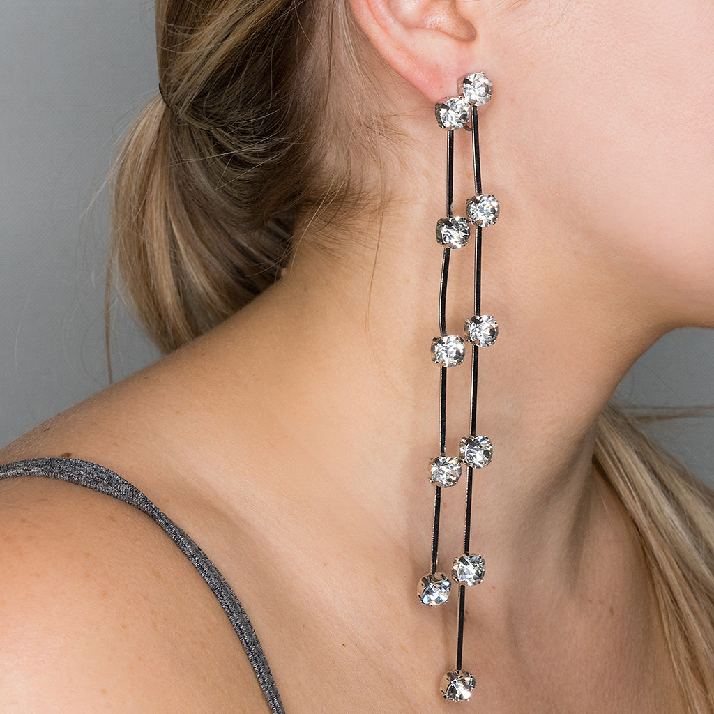 Silver and Crystal Double Row Earrings