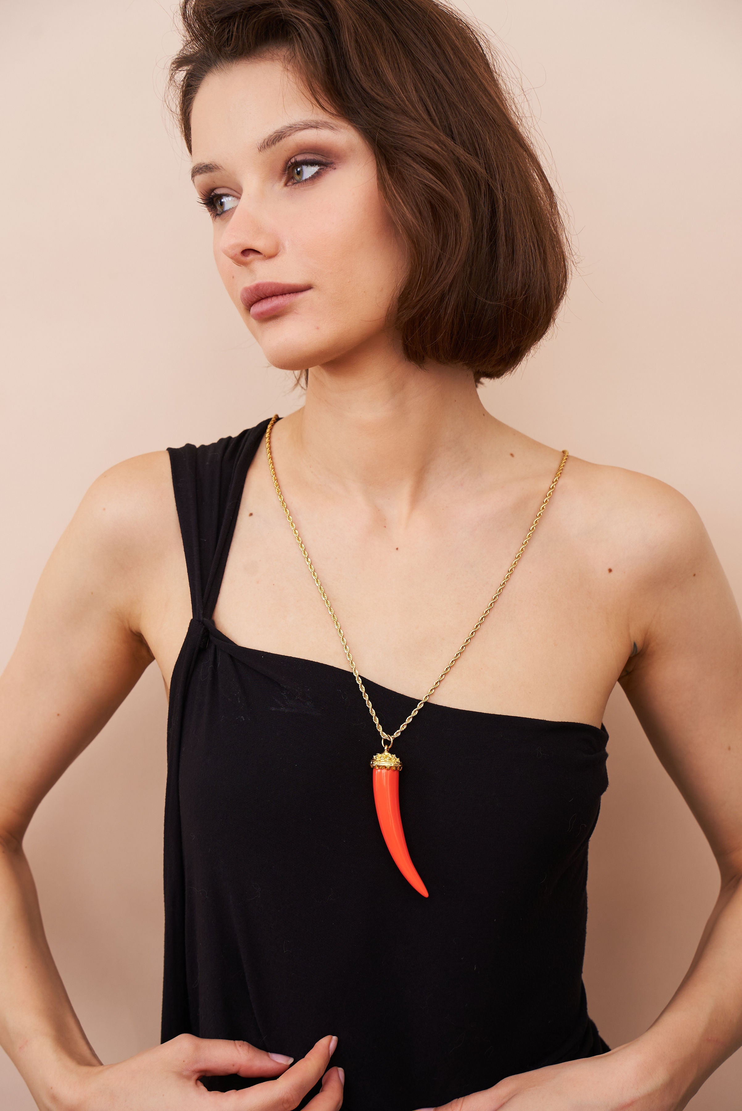 Coral Tusk Pendant Necklace