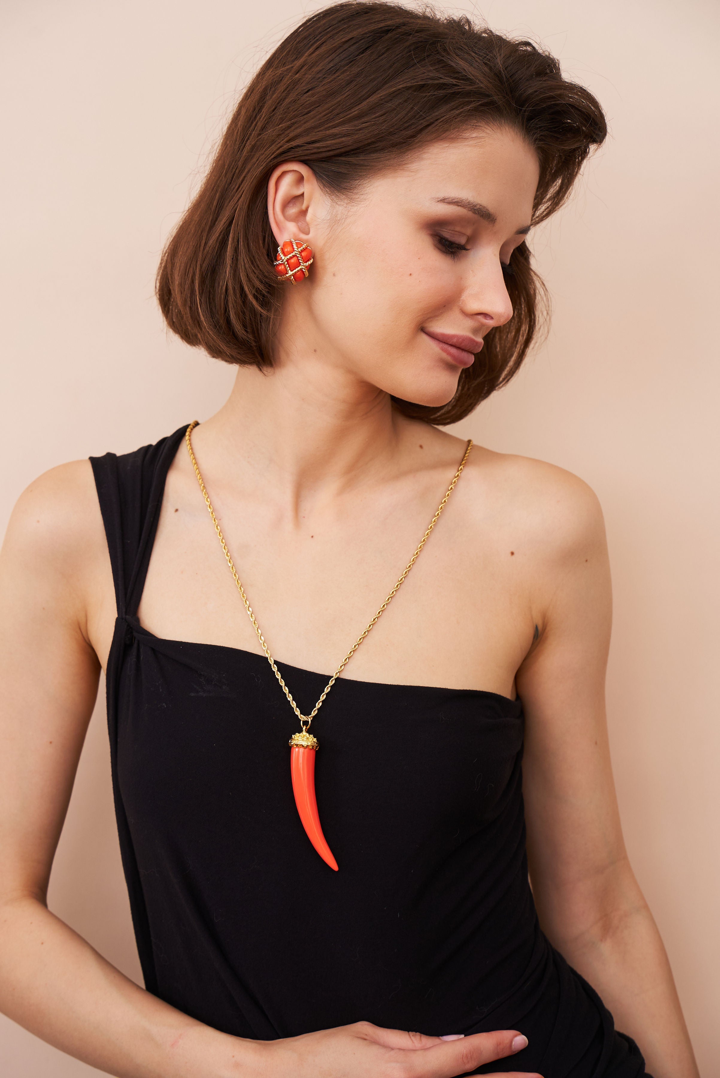 Coral Tusk Pendant Necklace