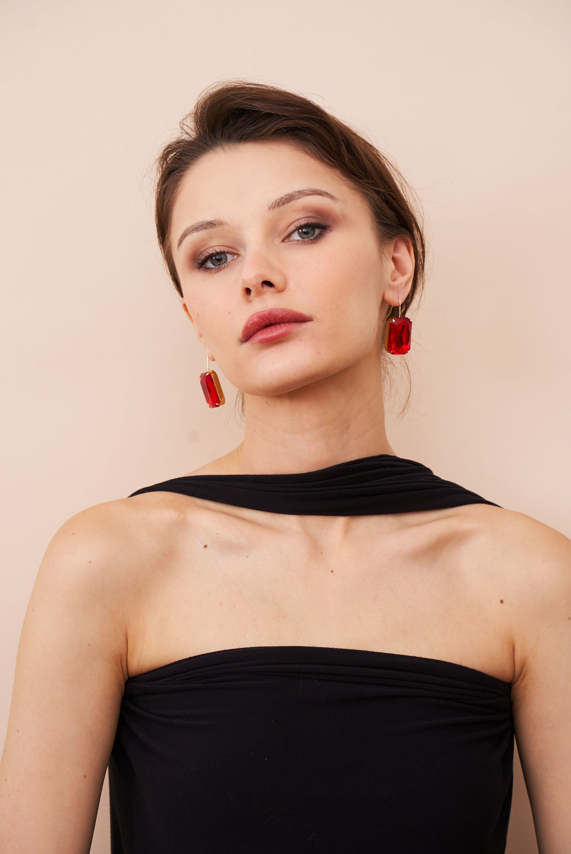 Ruby Octagon Fishhook Earring