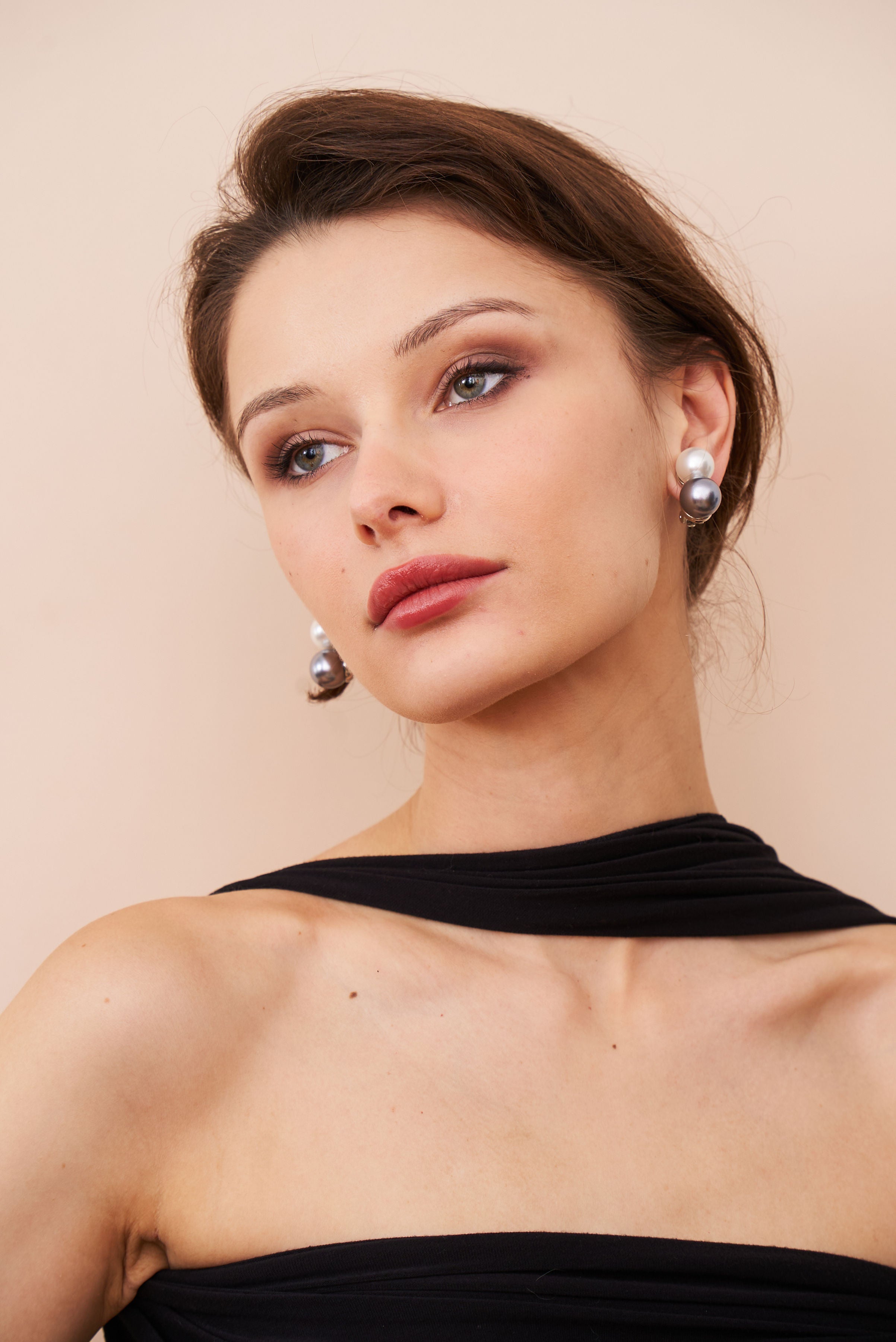 Two-Tone Double Pearl Clip-On Earrings
