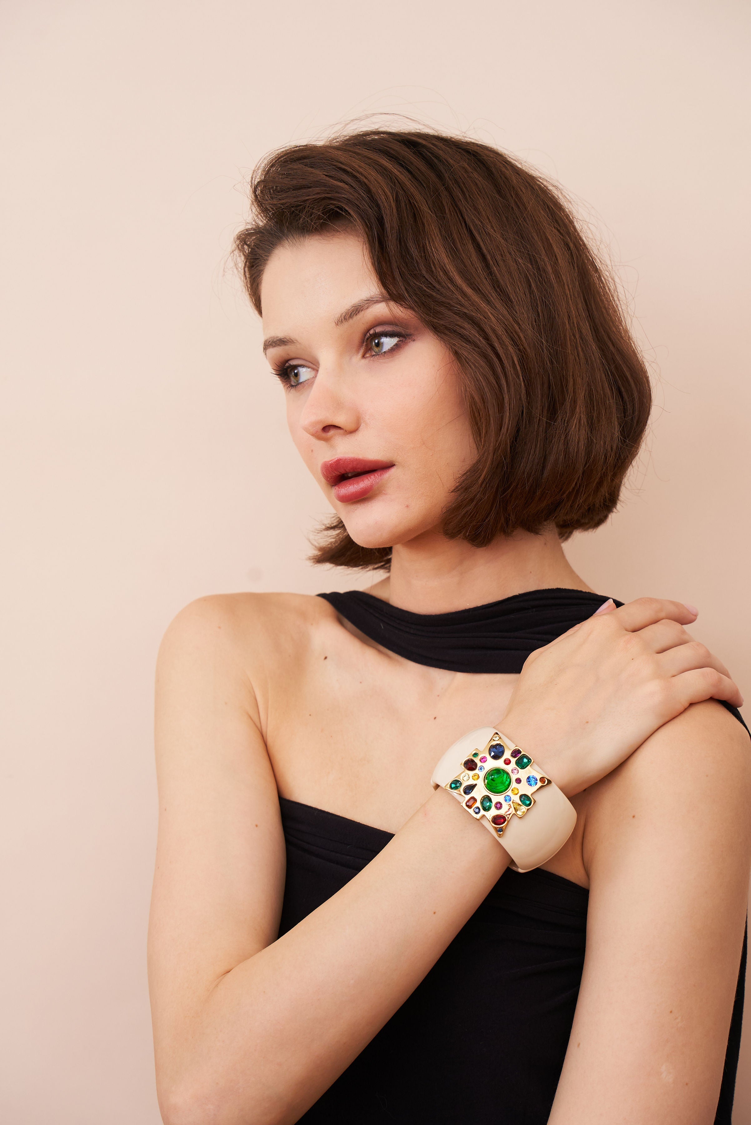 Emerald Center Ivory Maltese Cross Bracelet