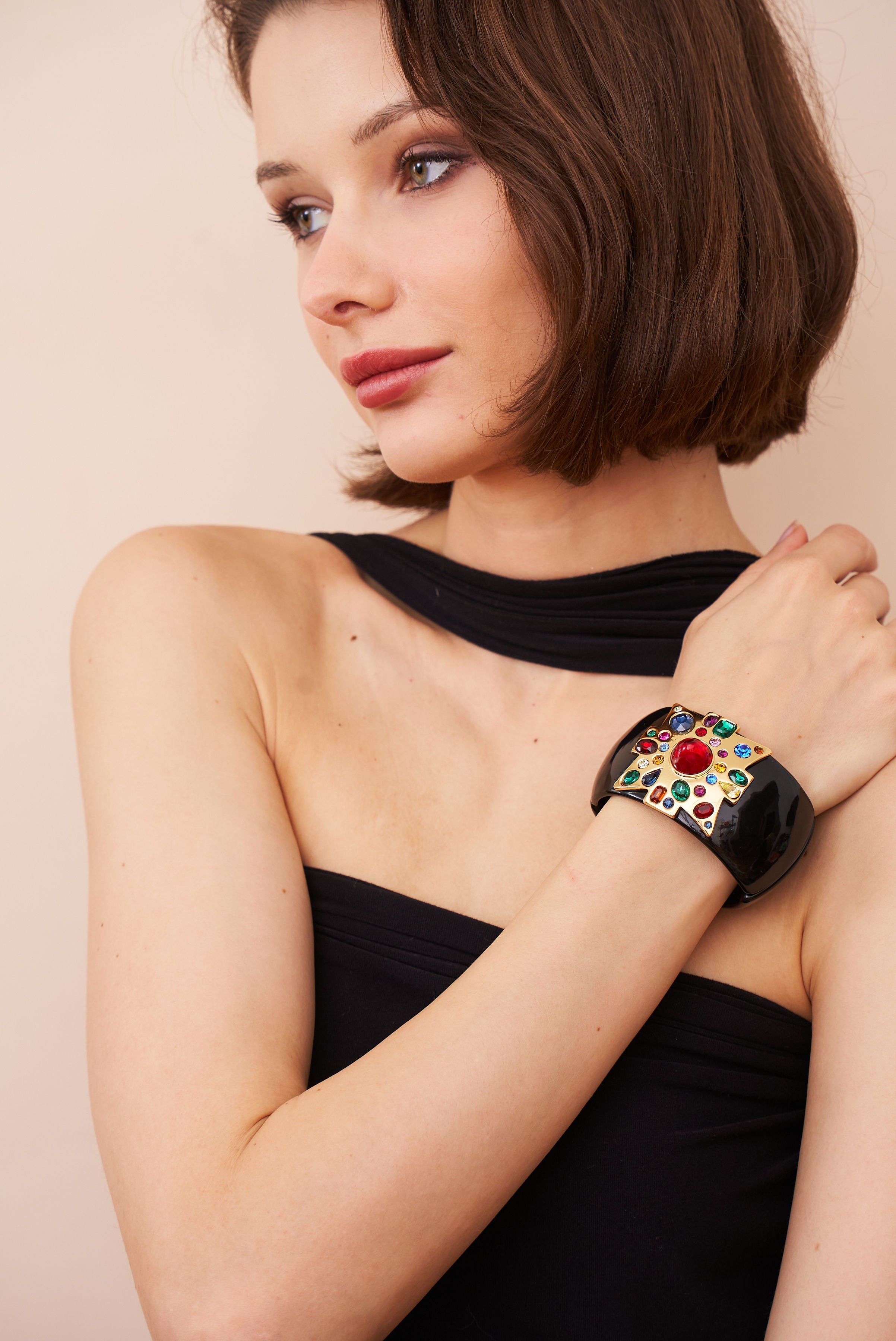 Large Ruby Center Black Maltese Cross Bracelet