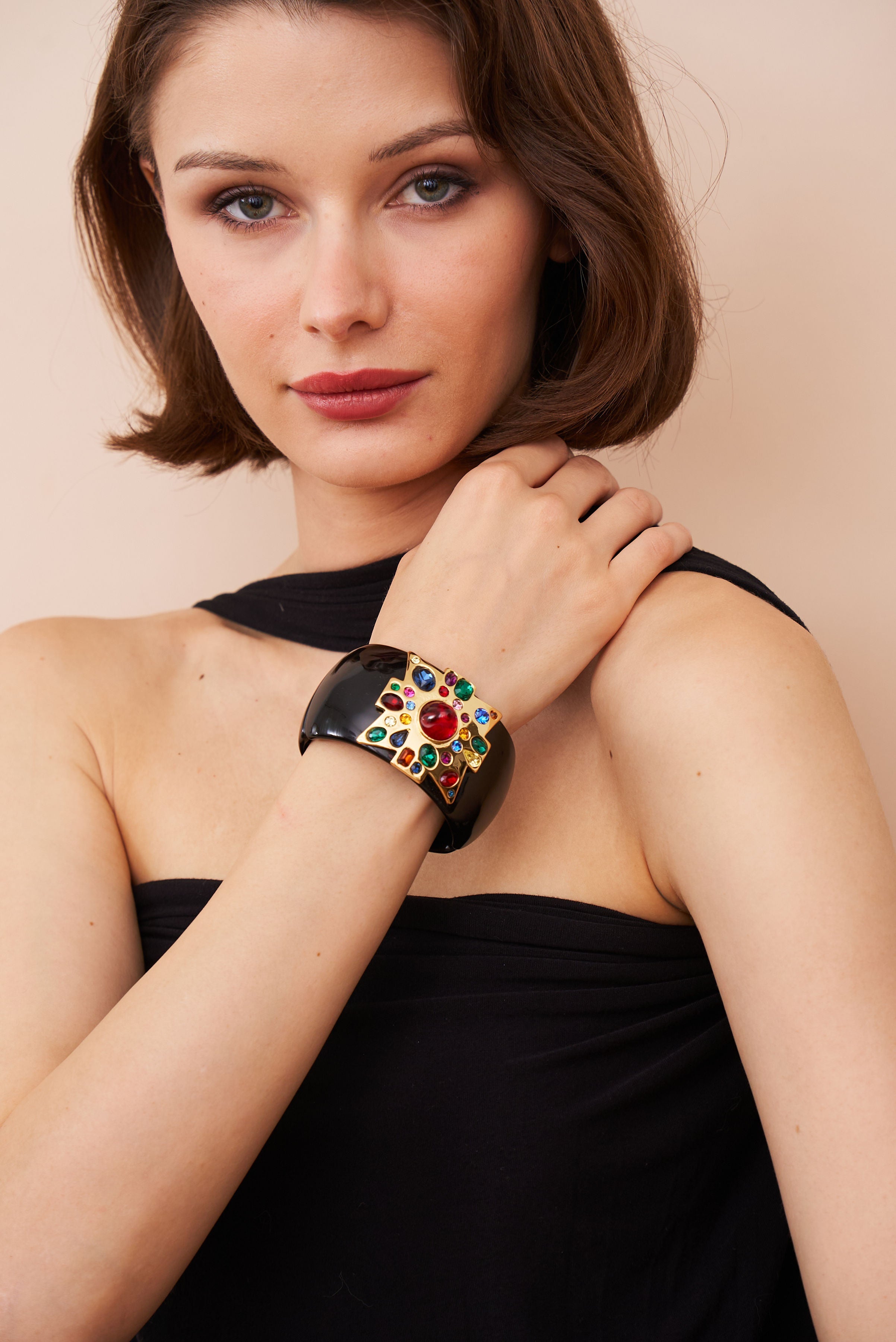 Large Ruby Center Black Maltese Cross Bracelet