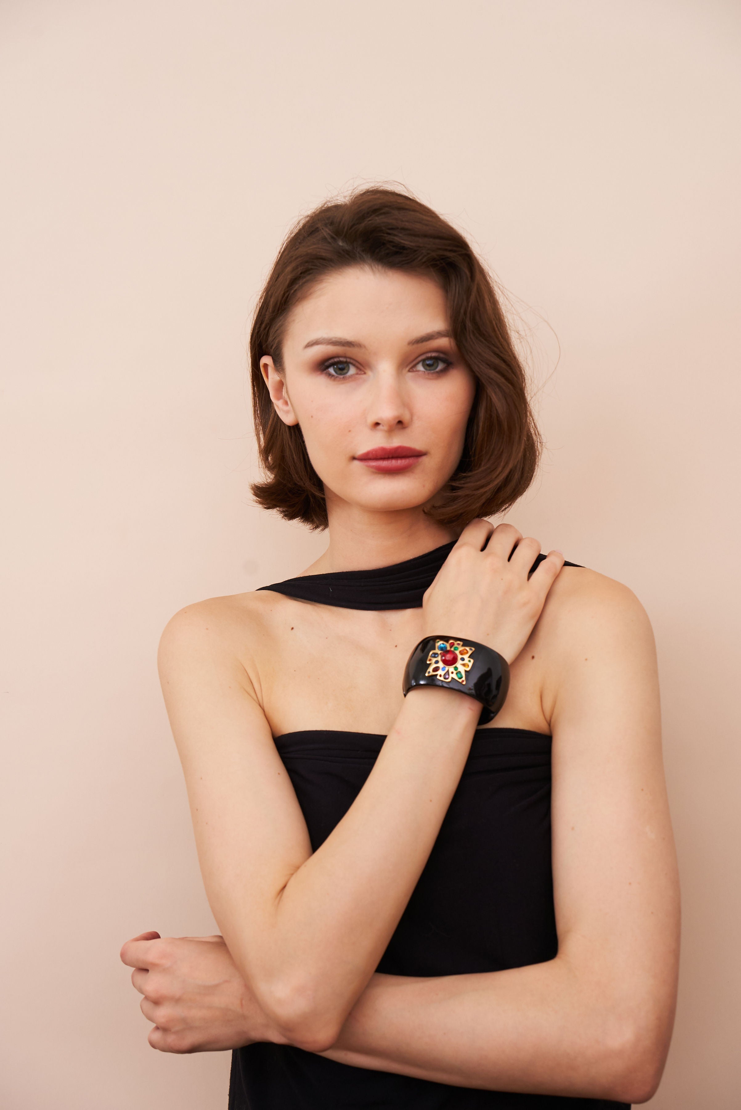 Ruby Center Black Maltese Cross Bracelet