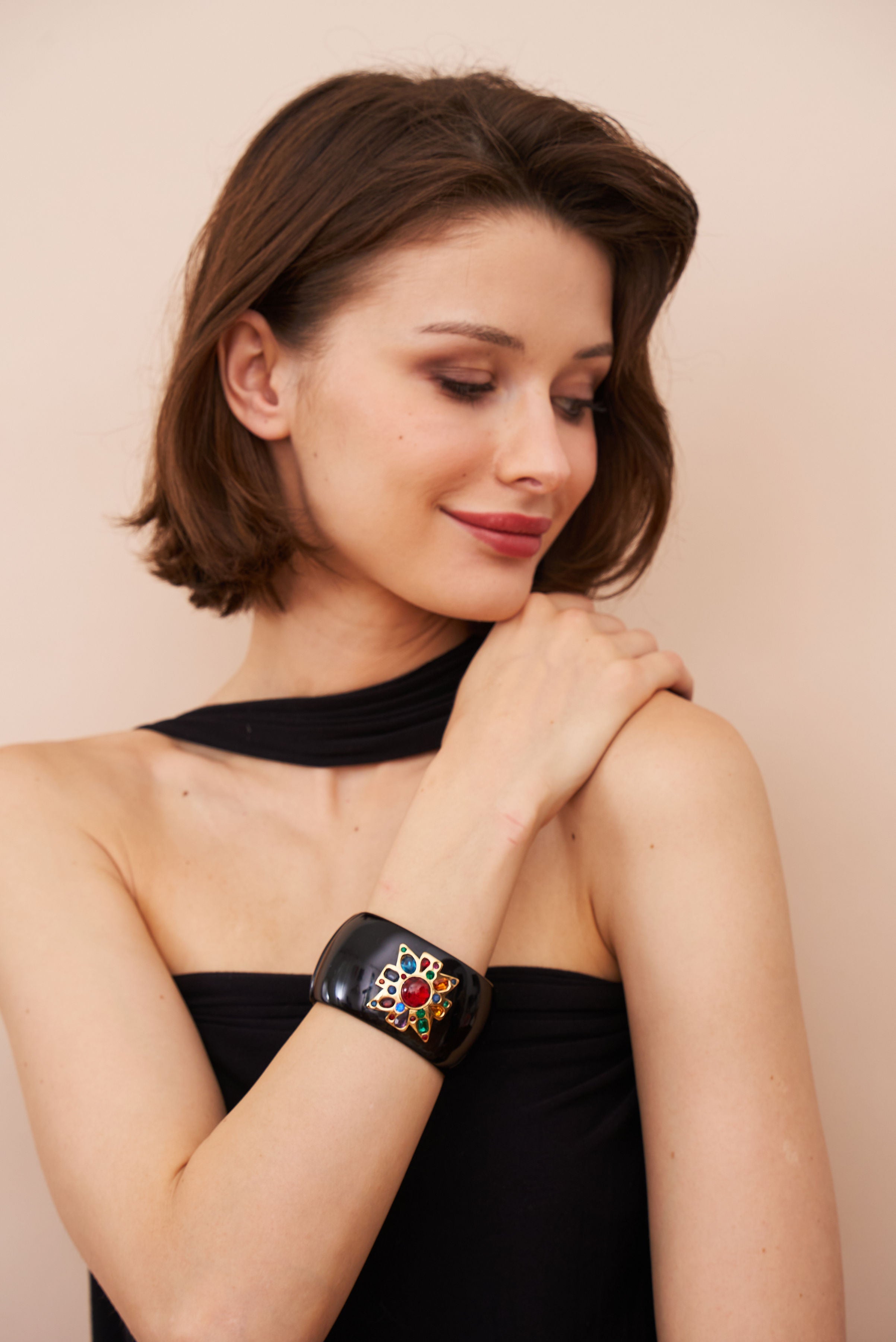 Ruby Center Black Maltese Cross Bracelet