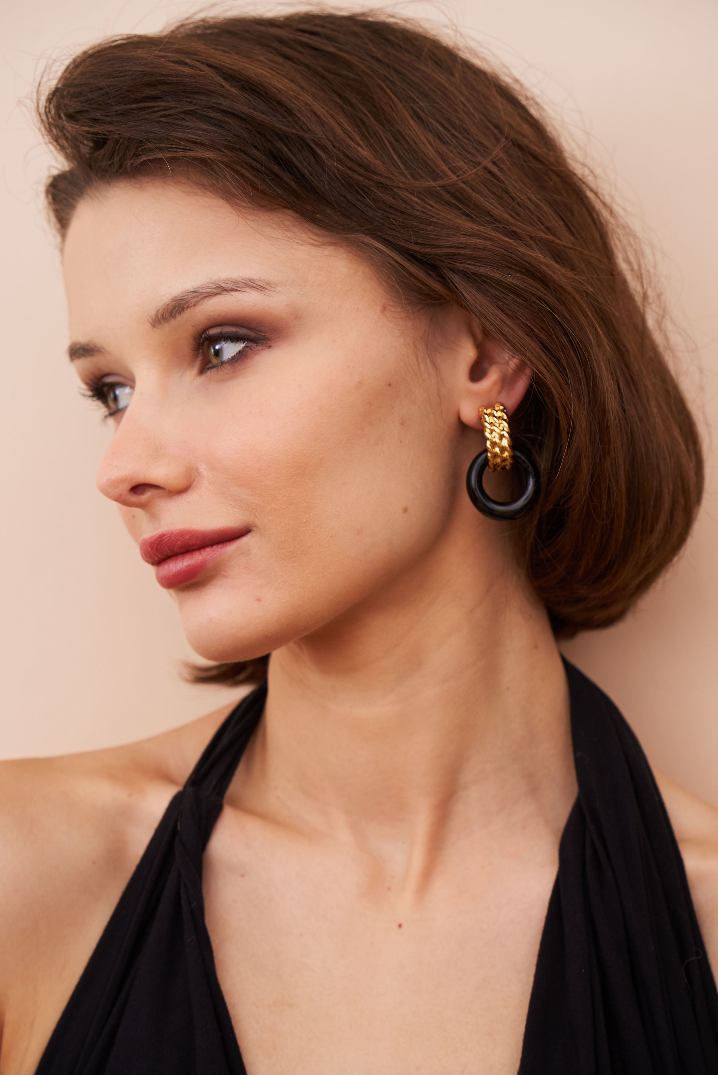 Gold & Black Doorknocker Pierced Earrings