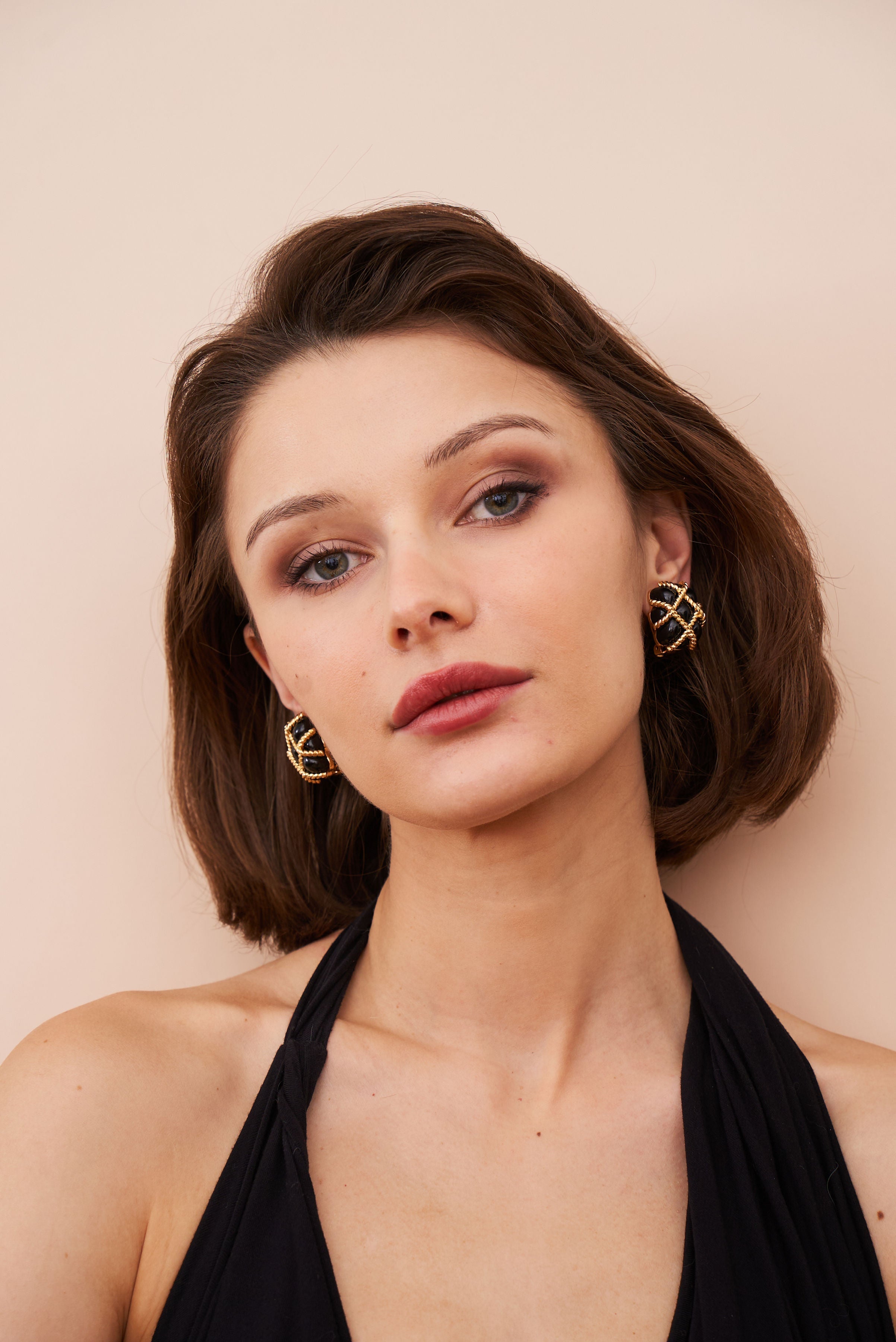 Black Quilted Clip-On Earrings