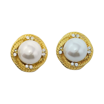 Gold & Crystal Loveknot Pearl Ball Earring