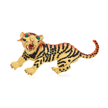 Gold & Enamel Tiger Statement Pin