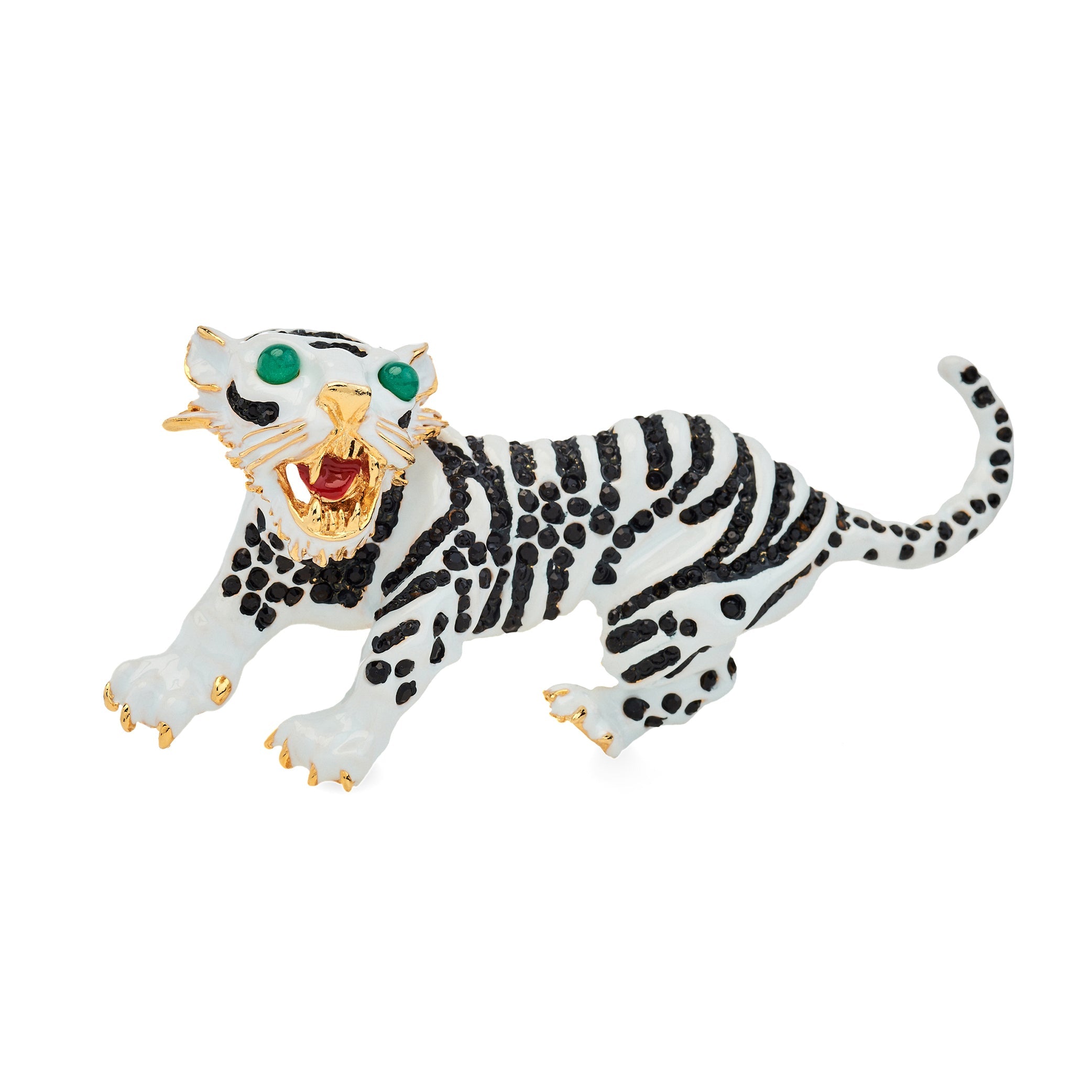 Gold & White Enamel Tiger Statement Pin