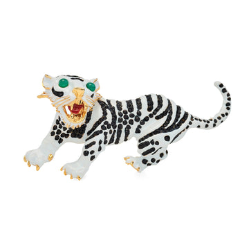 Gold & White Enamel Tiger Statement Pin