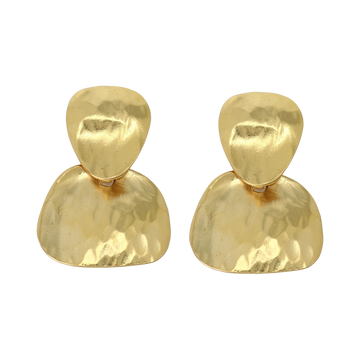 Gold Double Hammered Drop Clip Earring