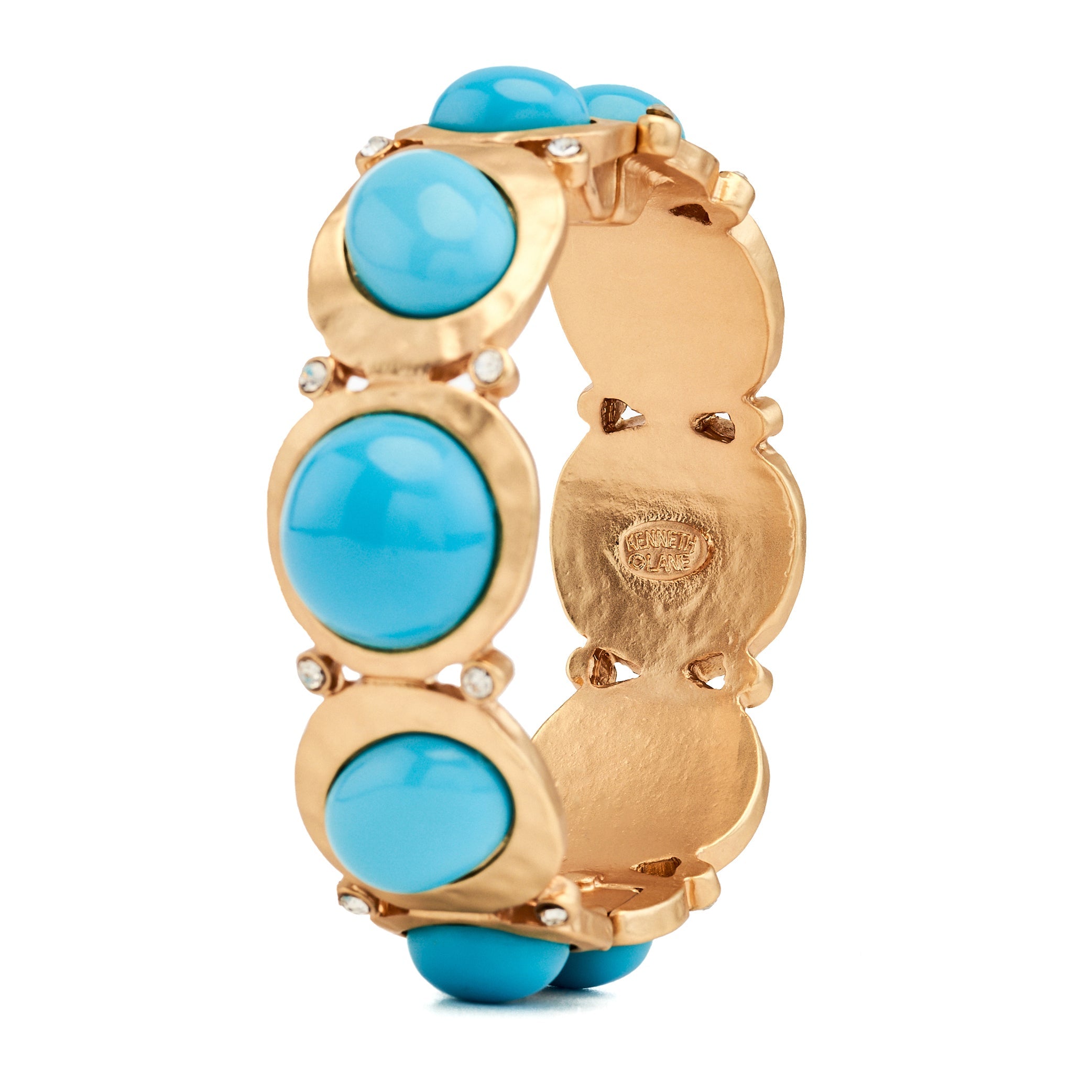 Satin Gold Turquoise Hinged Bangle