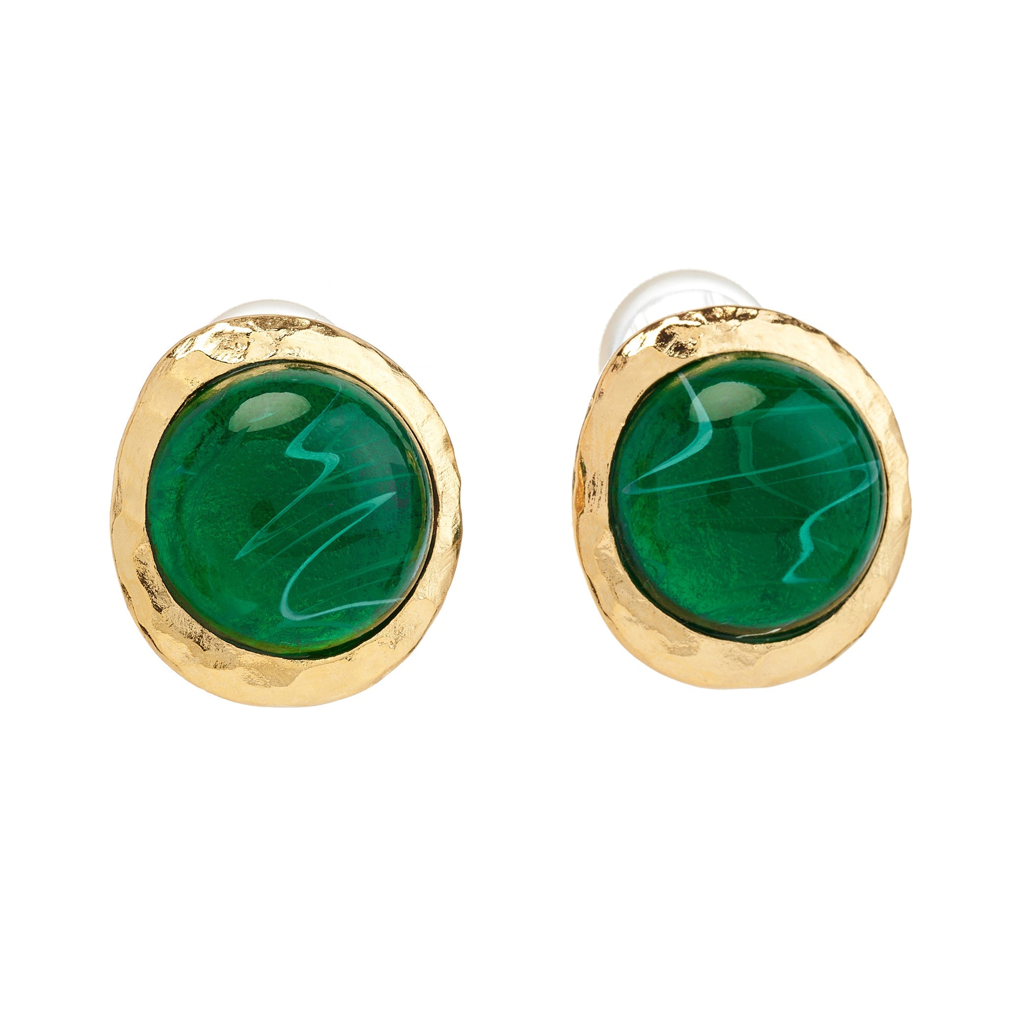 Flawed Emerald Button Pierced Earrings