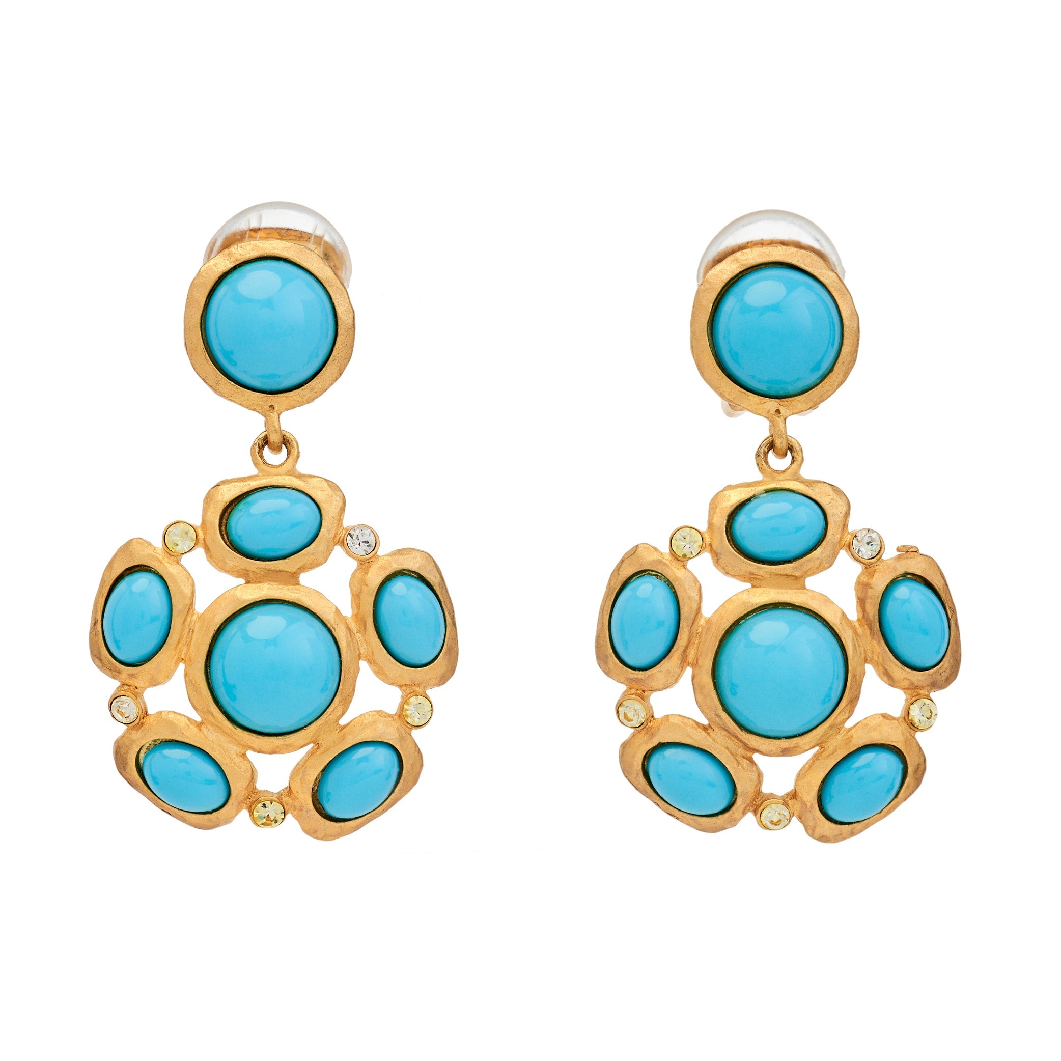 Gold & Turquoise Cabochon Cluster Chandelier Earrings