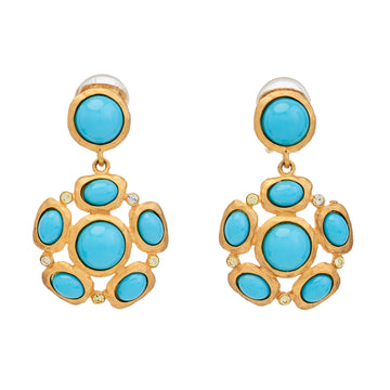 Gold & Turquoise Cabochon Cluster Chandelier Earrings