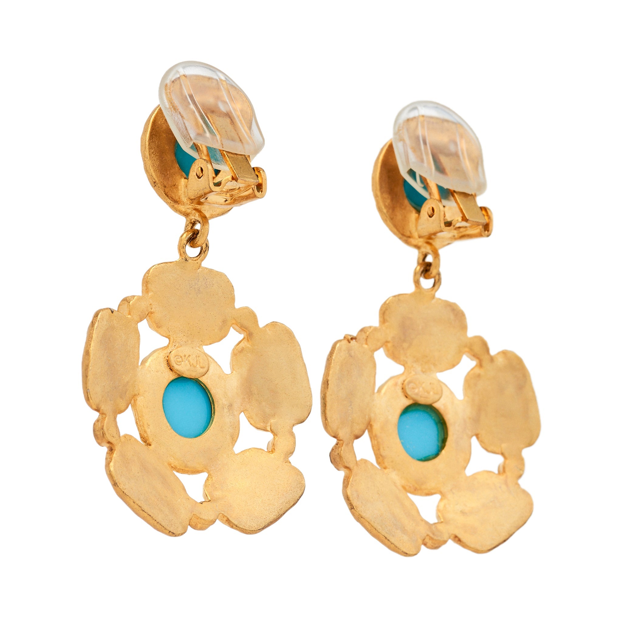 Gold & Turquoise Cabochon Cluster Chandelier Earrings