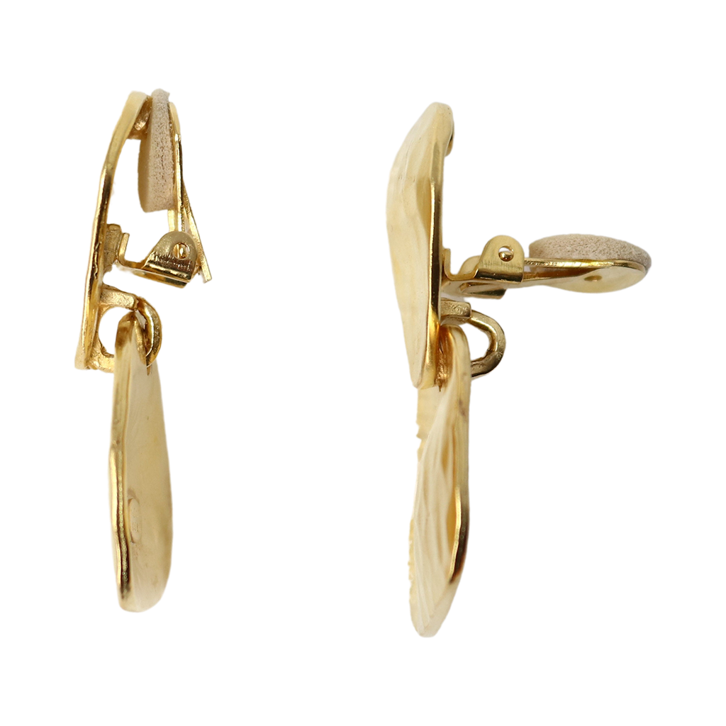 Gold Double Hammered Drop Clip Earring