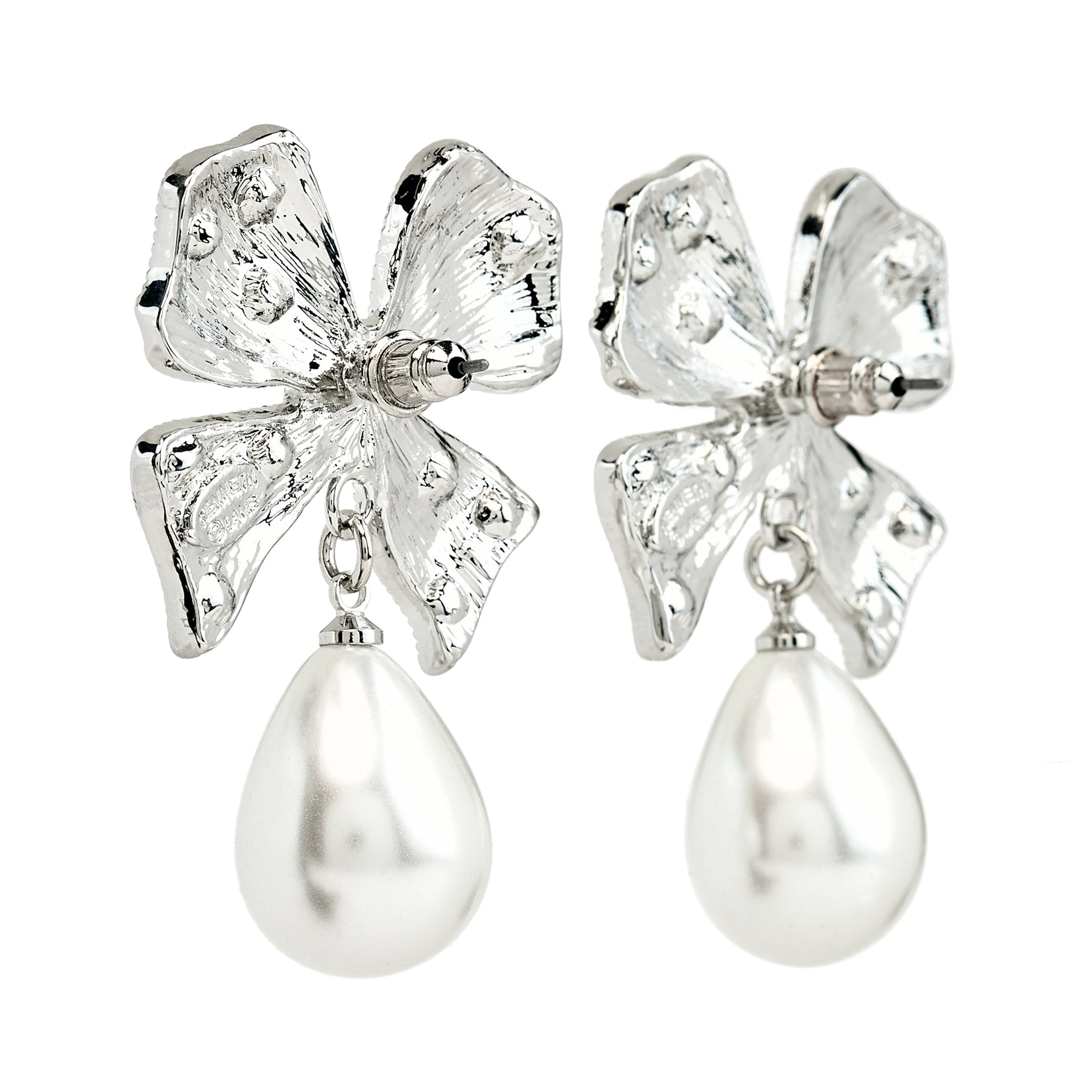 Crystal Bow Pearl Drop Earrings