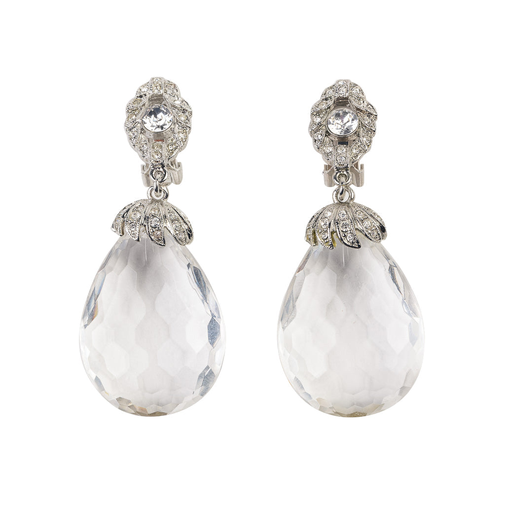 Silver Clip Earring with Rhinestone Center