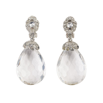 Silver Clip Earring with Rhinestone Center