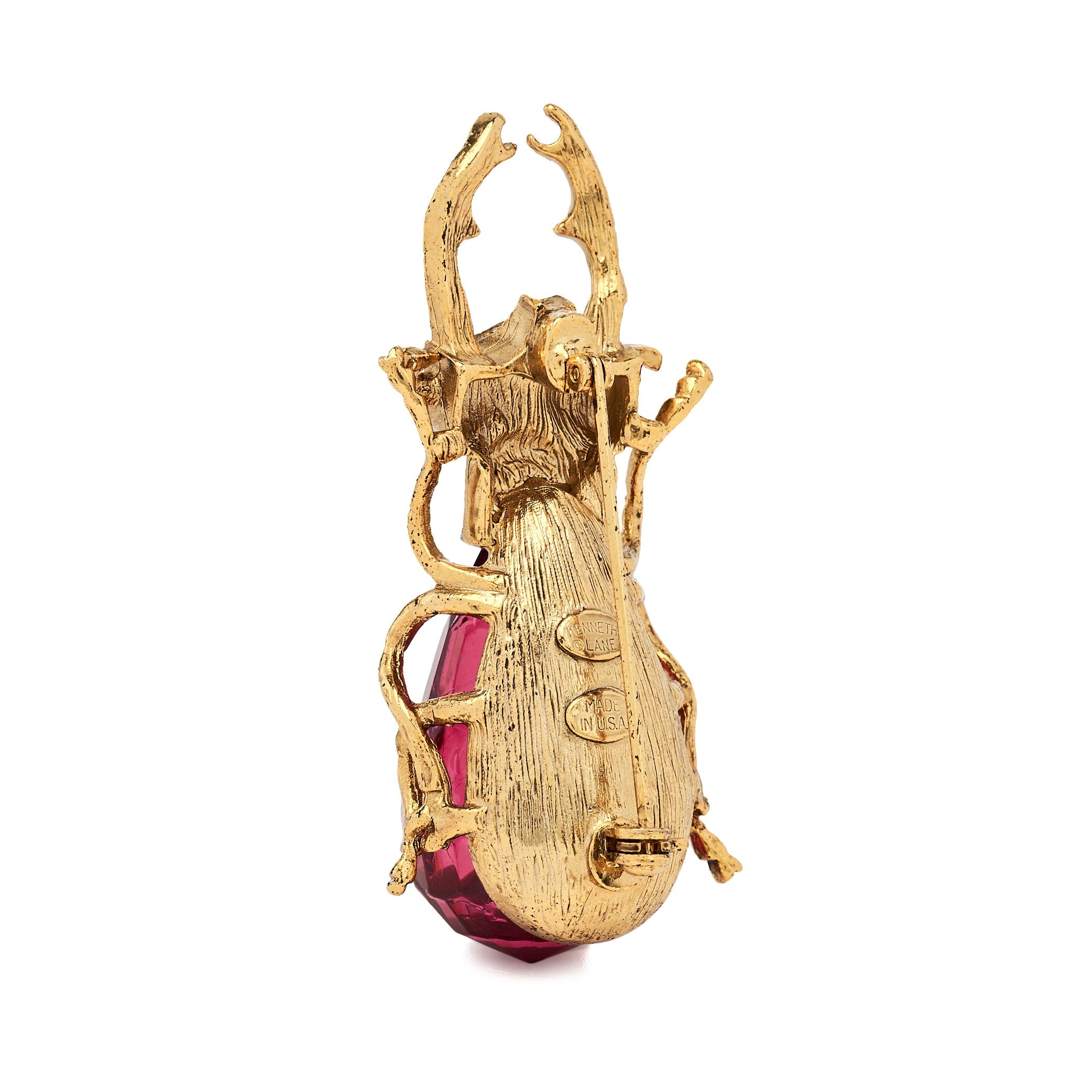 Antique Gold and Pink Beetle Pin