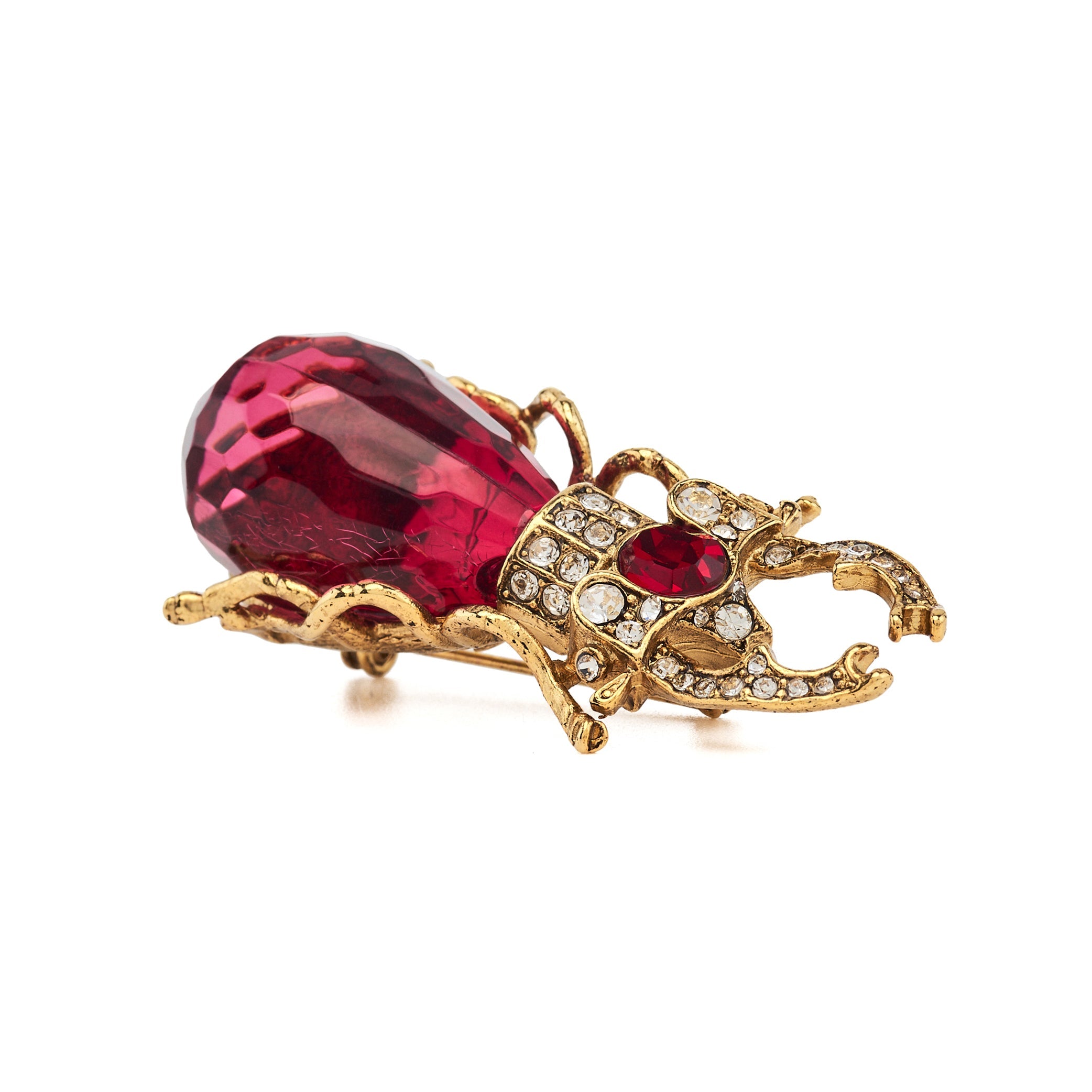 Antique Gold and Pink Beetle Pin