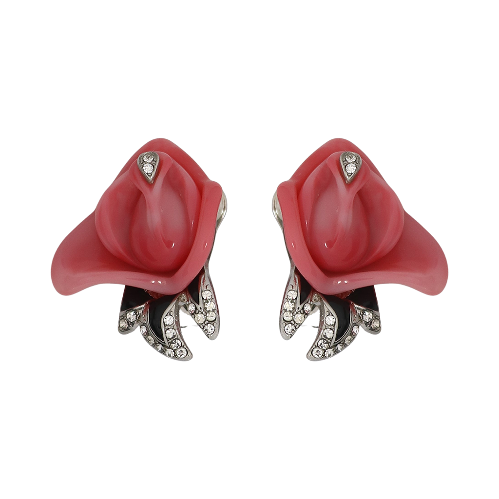 Pink & Black Leaves Clip Earring