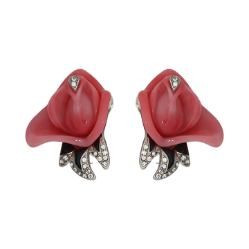 Pink & Black Leaves Clip Earring