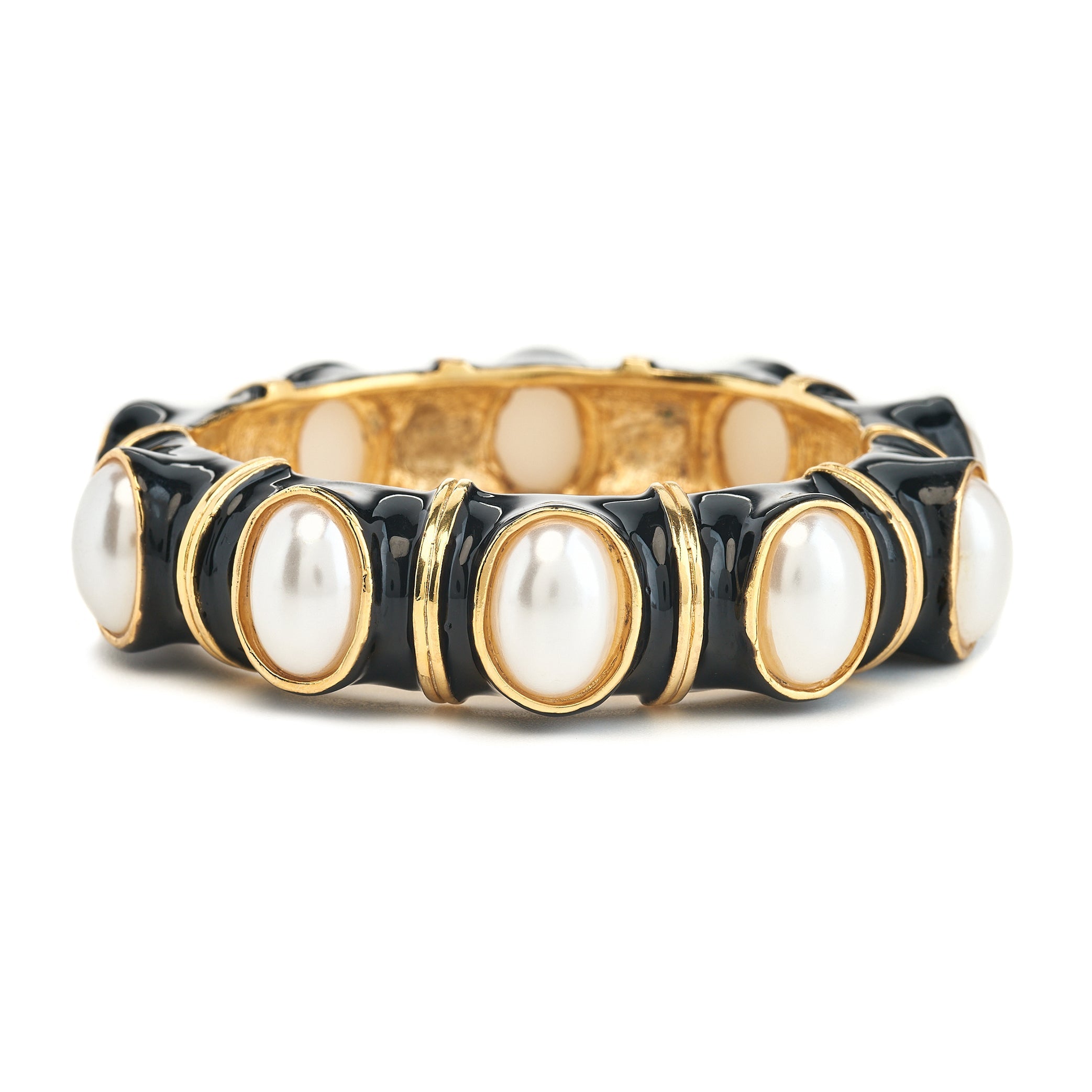 Gold and Black Pearl Cabochon Bracelet