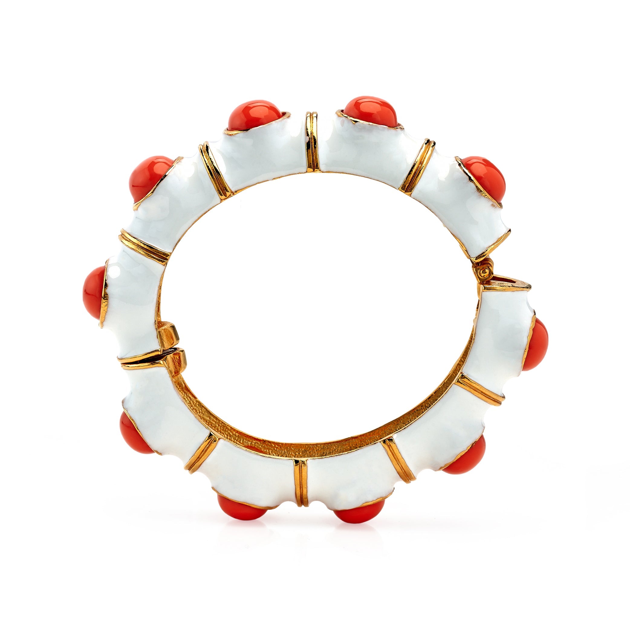 White & Coral Cabochons Bracelet