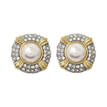 Pearl Center Button Clip-On Earrings