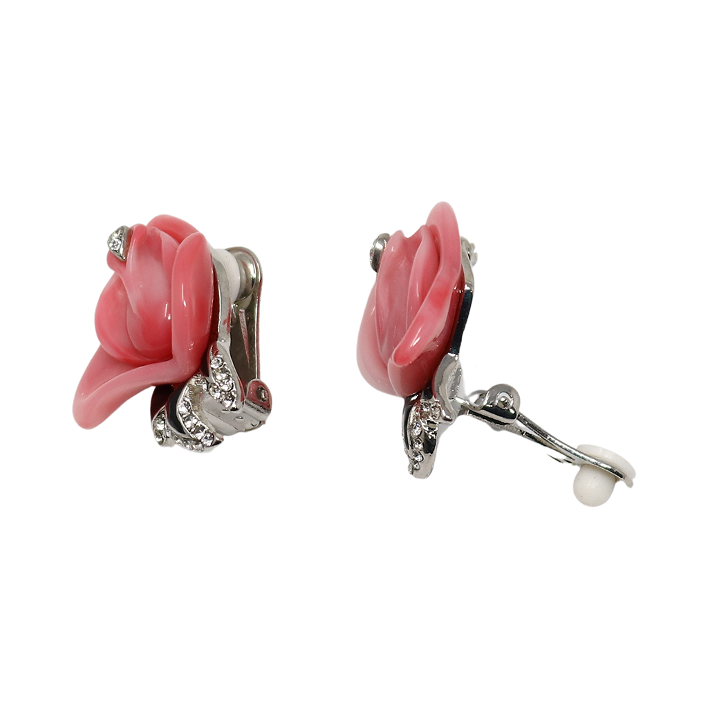 Pink & Black Leaves Clip Earring