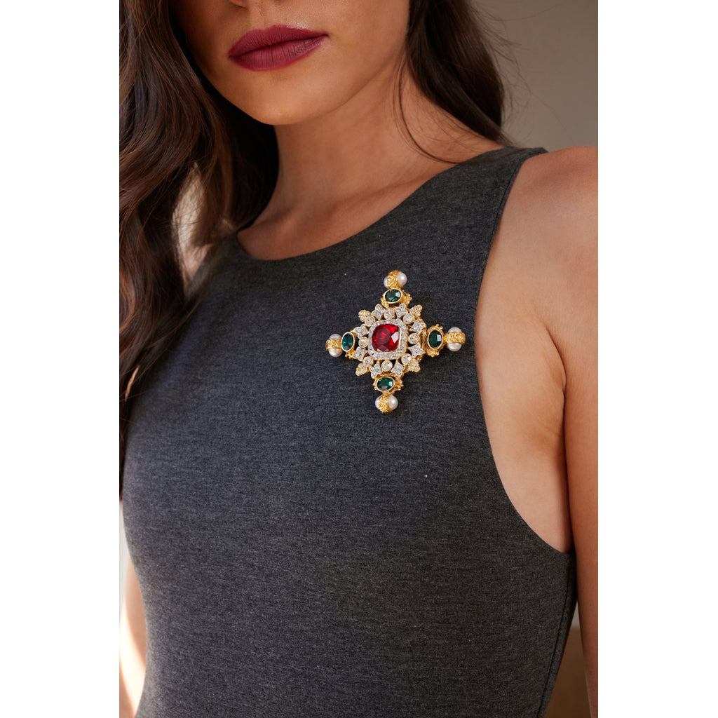 Emerald and Ruby Gemstone Pin