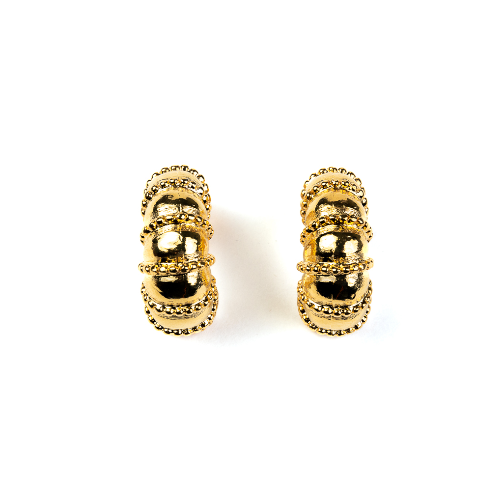 Gold Textured Hoop Clip Earrings