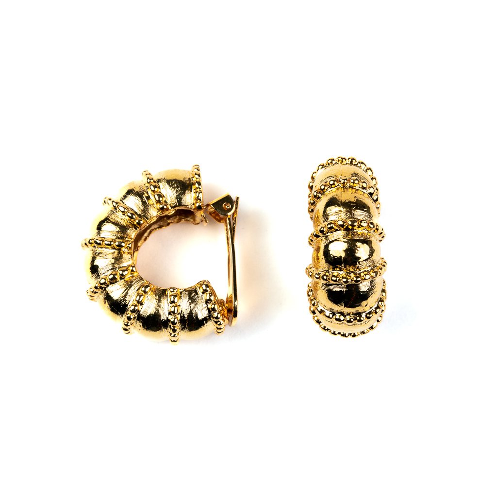 Gold Textured Hoop Clip Earrings