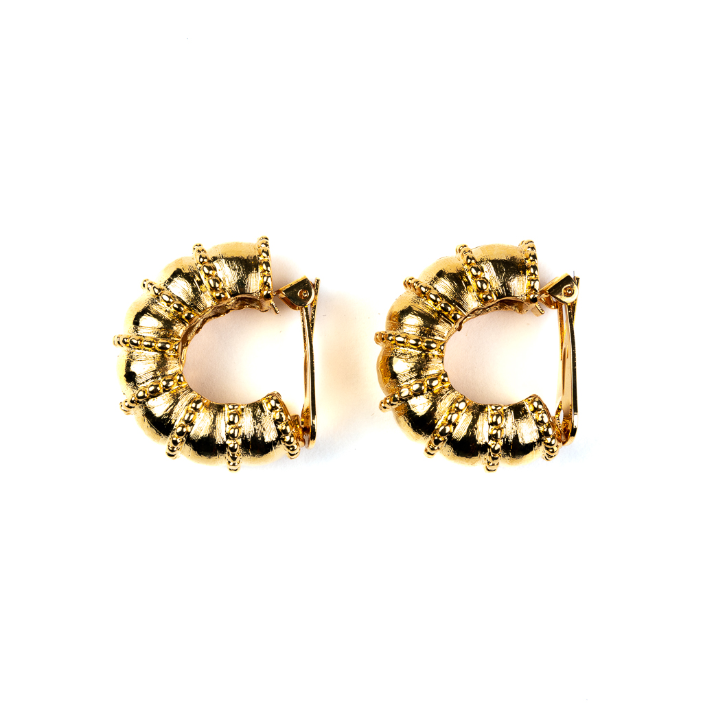 Gold Textured Hoop Clip Earrings