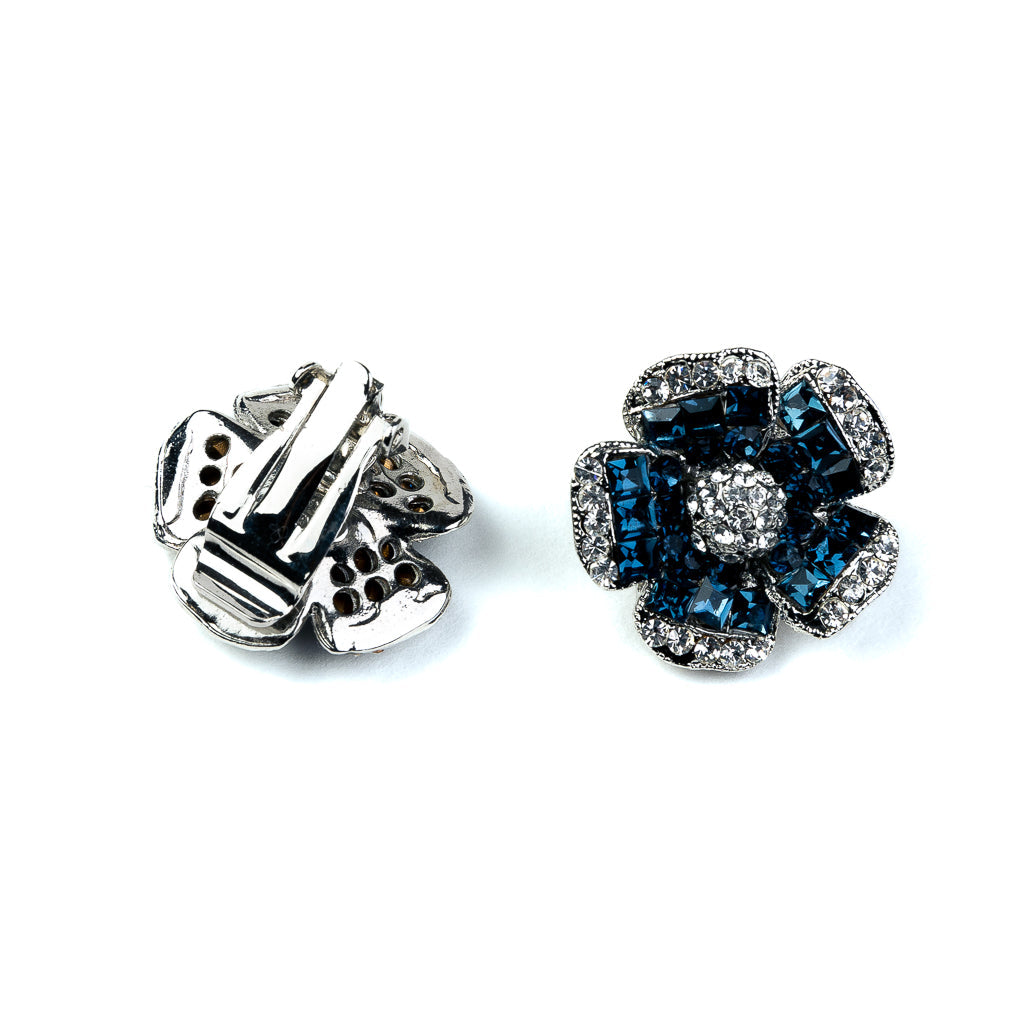 Sapphire Flower Clip-On Earrings