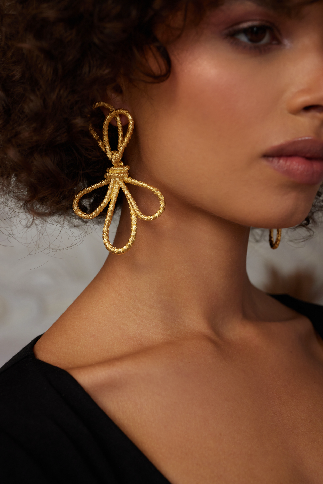 Satin Gold Bow Pierced Earrings