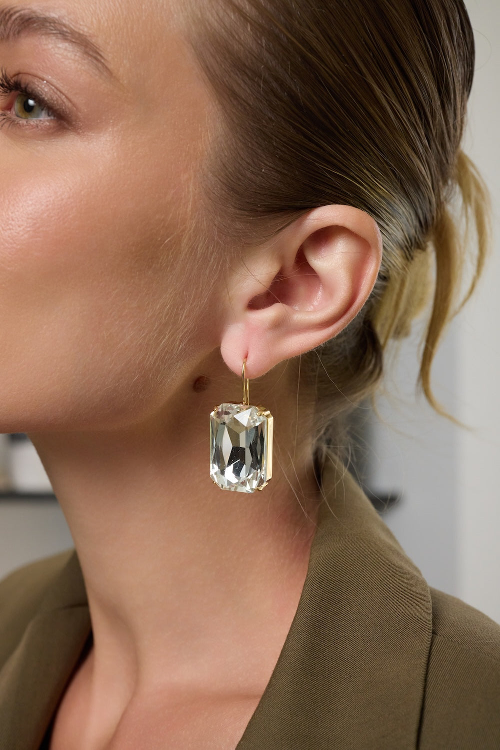 Crystal Octagon Fishhook Earrings