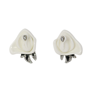 White & Black Leaves Clip Earring
