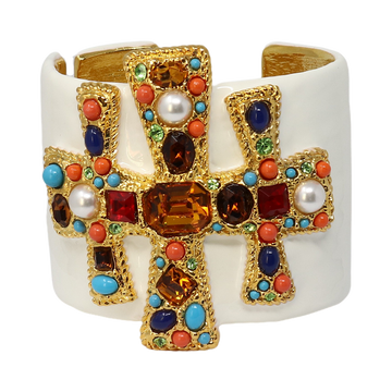 White Enamel Gemstone Cuff