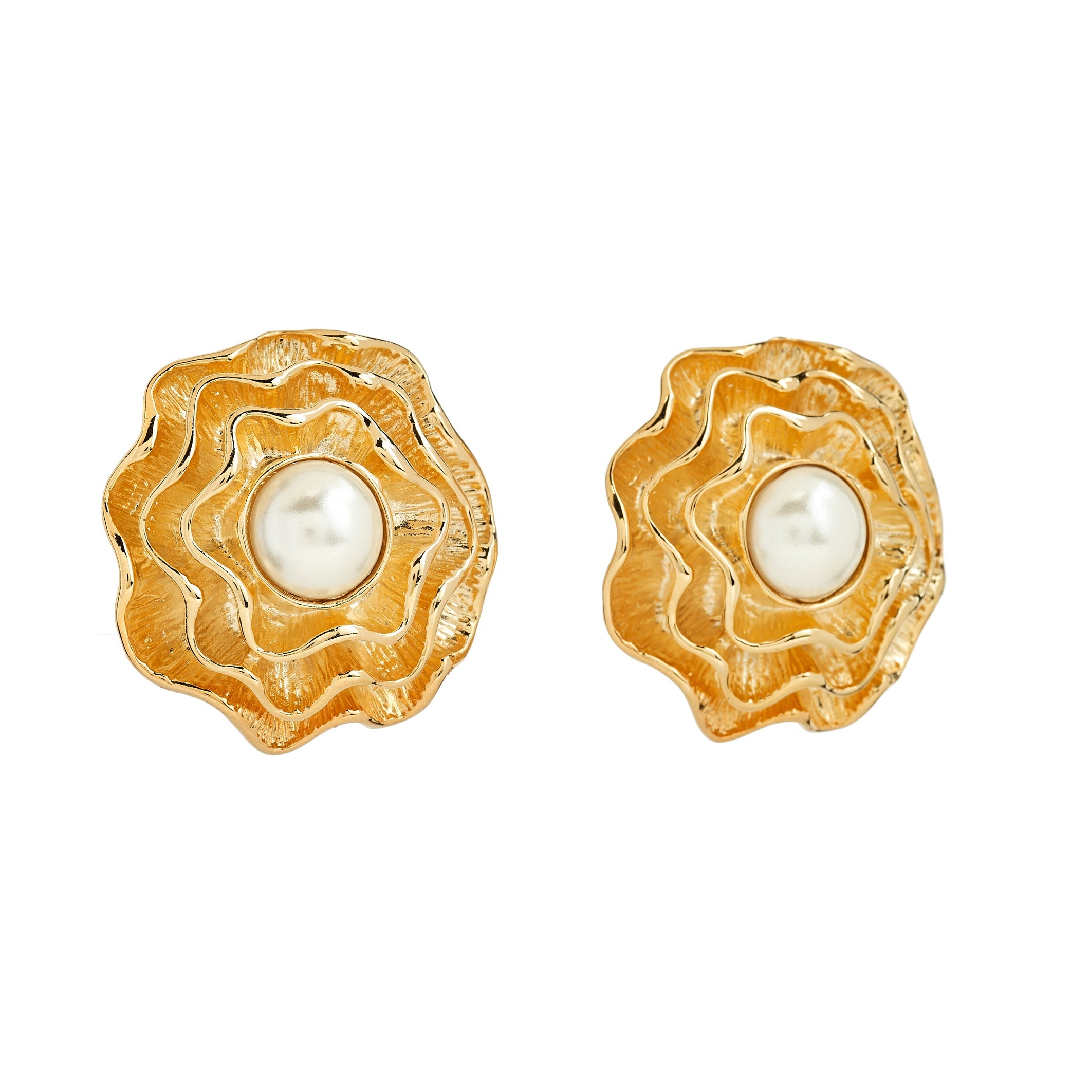 Pearl Center Flower Clip-On Earrings