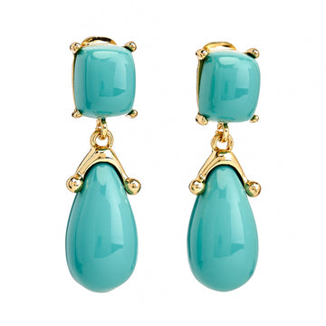 Turquoise Square Top Drop Clip Earrings