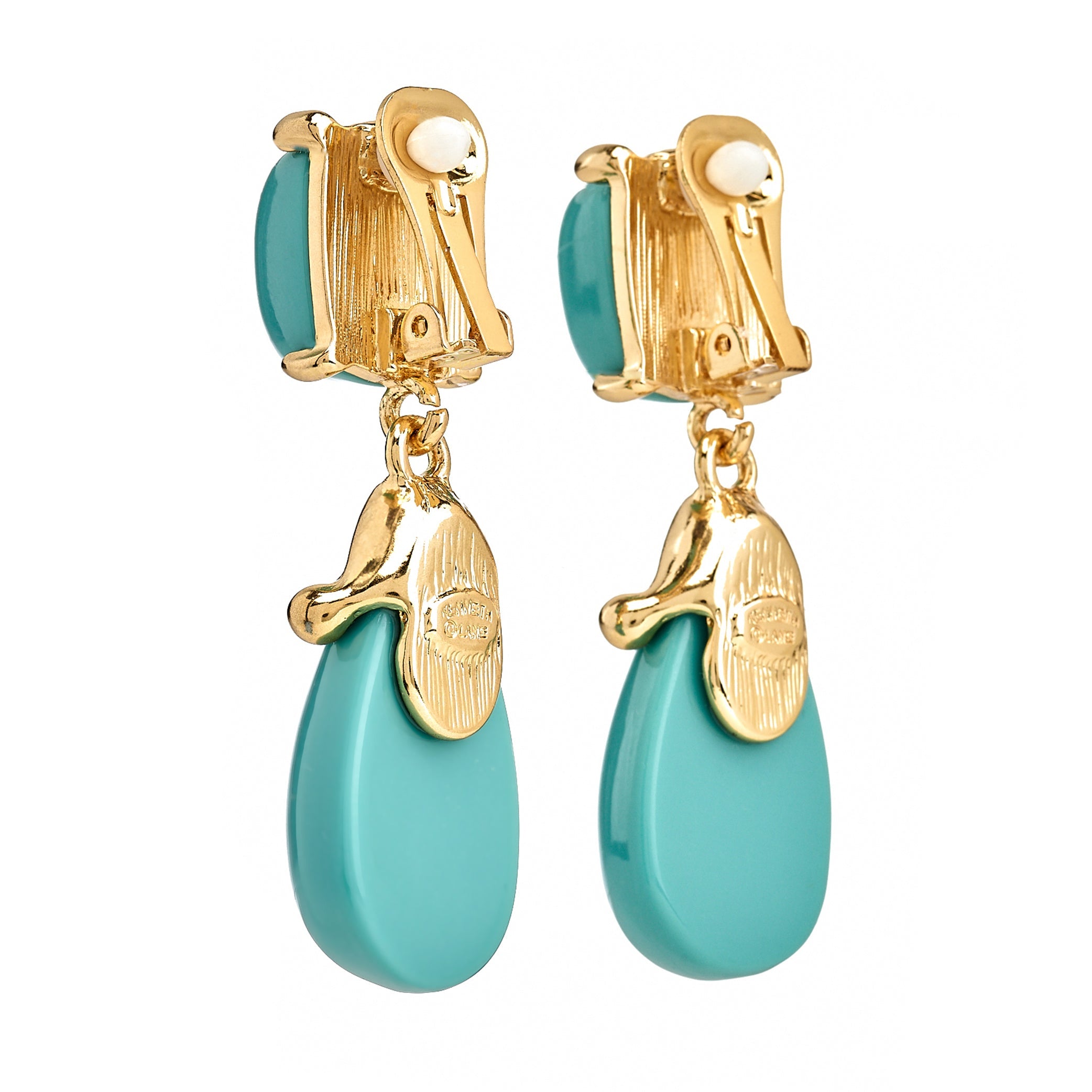 Turquoise Square Top Drop Clip Earrings
