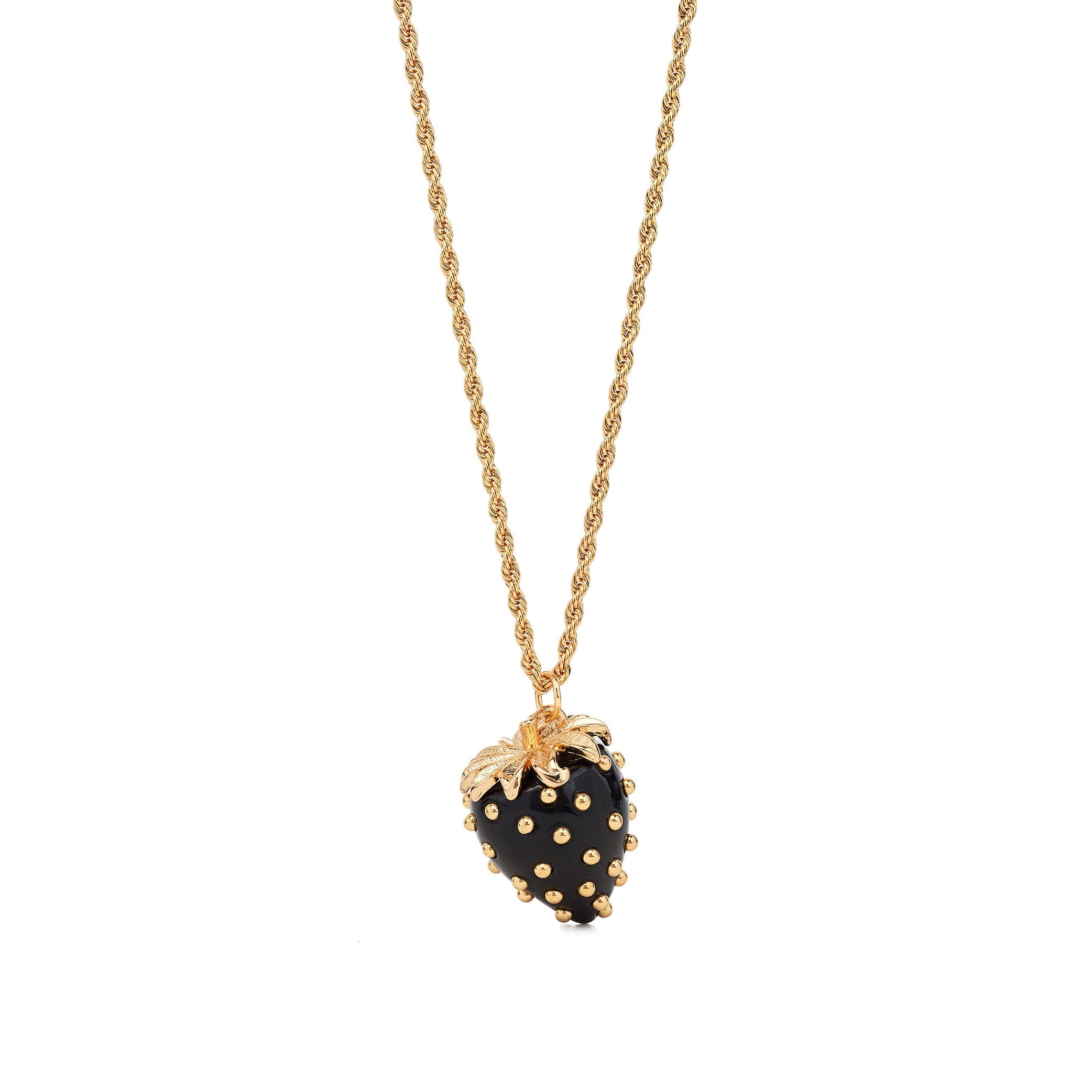 Gold Studded Black Strawberry Pendant Necklace